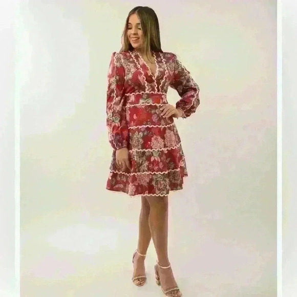 The Moon Red Romantic Floral Dress. Size Smalll. Perfect Condition - Picture 1 of 7